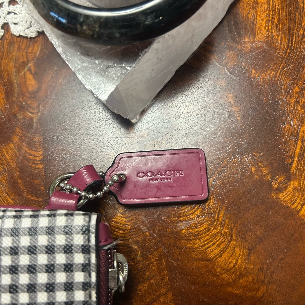 Coach Black White Burgundy Red Plaid Pouch Wristlet - Picture 4 of 6